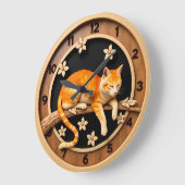 Ruhende getigerte Katze Blütenblatt Große Wanduhr (Winkel)