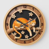Ruhende getigerte Katze Blütenblatt Große Wanduhr (Vorderseite)
