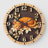 Ruhende getigerte Katze mit Blumen Große Wanduhr (Vorderseite)