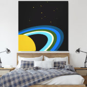 Ruhende Saturn farbenfrohe Ringe Sterne. Schwarzer Leinwanddruck (Insitu (Schlafzimmer))