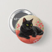 Ruhende schwarze Katze Button (Vorne & Hinten)