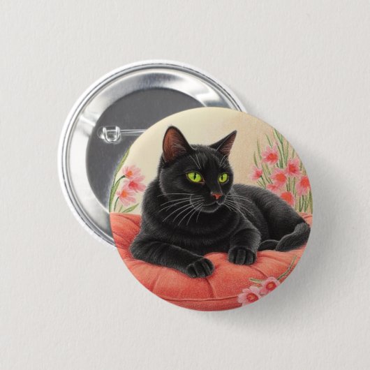 Ruhende schwarze Katze Button (Vorne & Hinten)