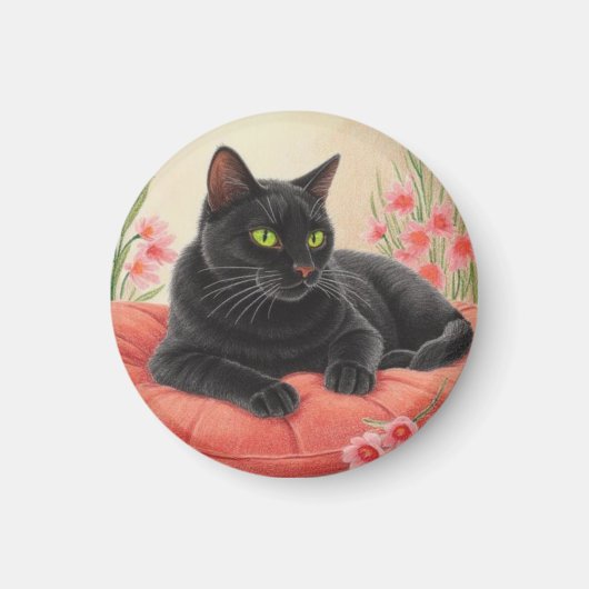 Ruhende schwarze Katze Magnet (Vorne)