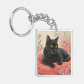Ruhende schwarze Katze Schlüsselanhänger (Vorderseite links)