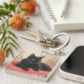 Ruhende schwarze Katze Schlüsselanhänger (Vorderseite rechts)