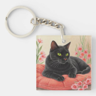 Ruhende schwarze Katze Schlüsselanhänger