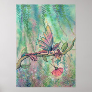 Ruhende Weidenblütenfee Fantasy-Kunst Poster