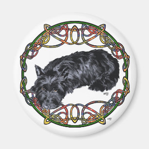 Ruhender Scottie Celtic-Knotenmuster Magnet