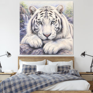 Ruhender Weißer Tiger, Buntstiftkunst Realistisc Leinwanddruck