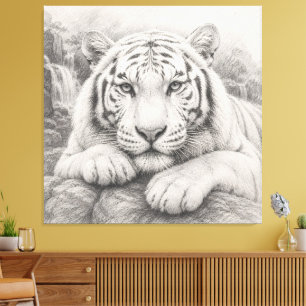 Ruhender Weißer Tiger, Farbstiftkunst Majestätis Leinwanddruck