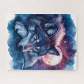 Ruhender Wolf unter dem kosmischen Mond Puzzle (Horizontal)