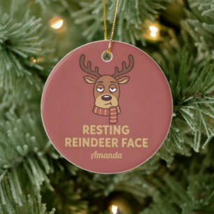 Ruhendes Rentiergesicht Lustiger Weihnachtsanhänge Keramik Ornament