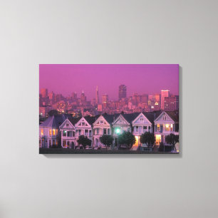 Ruhenhäuser bei Sonnenuntergang in San Francisco, Leinwanddruck