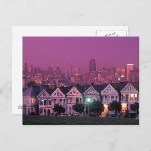 Ruhenhäuser bei Sonnenuntergang in San Francisco, Postkarte (Vorne/Hinten)