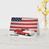 Ruhestand 1955 Chevy Car and Flag Karte (Gelbe Blume)