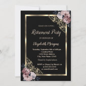 Ruhestand an eleganten Gold Frame Blume Einladung (Vorderseite)