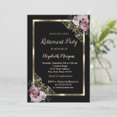 Ruhestand an eleganten Gold Frame Blume Einladung (Stehend Vorderseite)