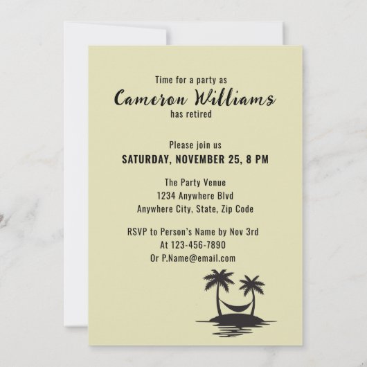 Ruhestand Auf Wiedersehen Tension Palm Tree Hammoc Einladung (Rückseite)