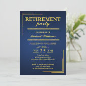 Ruhestand Corporate Elegante Blue Gold Einladung (Stehend Vorderseite)