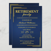 Ruhestand Corporate Elegante Blue Gold Einladung (Vorne/Hinten)