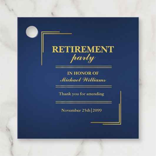 Ruhestand Corporate Elegante Blue Gold Geschenkanhänger (Vorderseite)