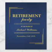 Ruhestand Corporate Elegante Blue Gold Weinetikett (Einzelnes Label)