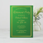 Ruhestand Corporate Elegante Green Gold Einladung (Stehend Vorderseite)
