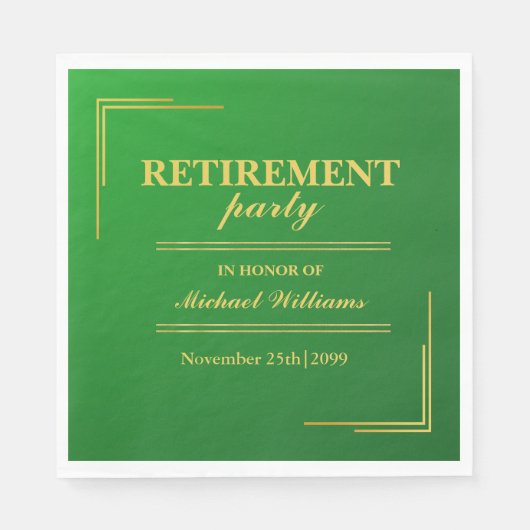 Ruhestand Corporate Elegante Green Gold Serviette (Vorderseite)