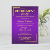 Ruhestand Corporate Elegante Lila Gold Einladung (Stehend Vorderseite)