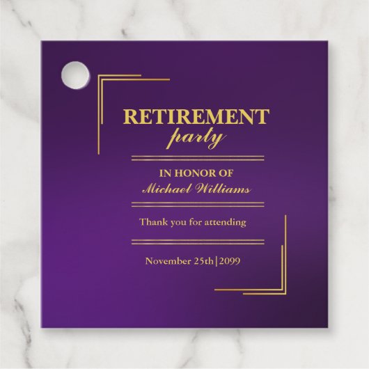 Ruhestand Corporate Elegante Lila Gold Geschenkanhänger (Vorderseite)