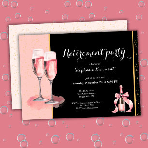 Ruhestand der Frau Pink Schwarz Champagner Einladung