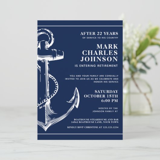 Ruhestand der Marine Einladung (Stehend Vorderseite)