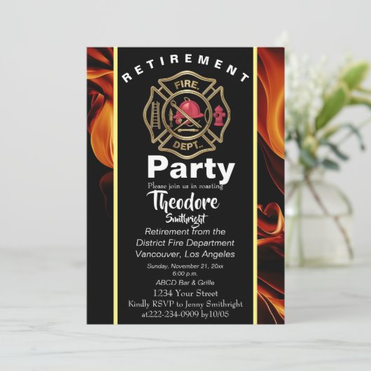 Ruhestand des Feuerwehrmanns im Abzeichen Einladung (Stehend Vorderseite)