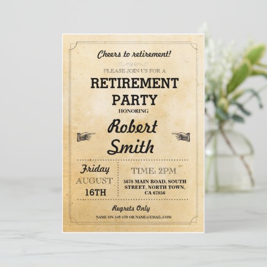 Ruhestand Einladendes Party Rustikale Ruheständler Einladung (Stehend Vorderseite)