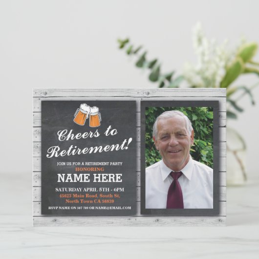 Ruhestand Einladung Foto Cheers Beers Pub Party (Stehend Vorderseite)