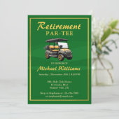 Ruhestand Elegante Golf Themenwagen Green Gold Einladung (Stehend Vorderseite)