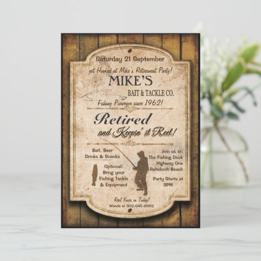 Ruhestand Fischen Party Einladung (Stehend Vorderseite)
