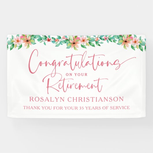 Ruhestand Floral Tropical Script Herzlichen Glückw Banner (Horizontal)