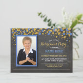 Ruhestand Foto Blauer Skihang Party Einladung (Stehend Vorderseite)