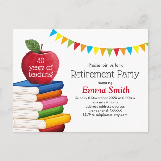 Ruhestand für Lehrer, Apfelversion Postkarte (Vorderseite)