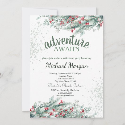 Ruhestand für Pine Tree Branch Berries Einladung (Vorderseite)