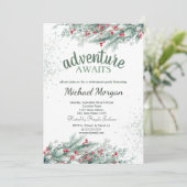 Ruhestand für Pine Tree Branch Berries Einladung (Stehend Vorderseite)