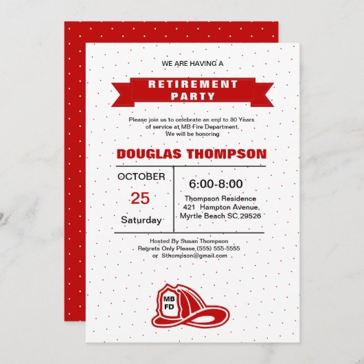Ruhestand für Rote und Weiße Feuerwehrmänner Einladung (Vorne/Hinten)
