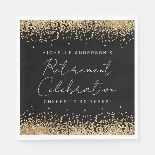Ruhestand für Schwarze und Glitzer Napkins Serviette (Vorderseite)