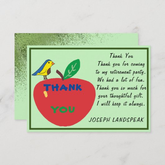 Ruhestand für Vögel & Red Apple & Green Glitzer da Mitteilungskarte (Vorne/Hinten)