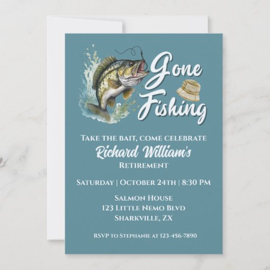 Ruhestand Gan Fishing Big Fish Rumüde Fischer Einladung (Vorderseite)
