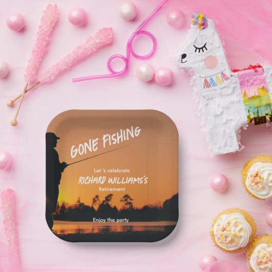 Ruhestand Gan Fishing Sunset Remüde Fischer Pappteller (Party)