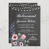 Ruhestand Geburtstag Rosa Blume Chalk Einladung (Vorne/Hinten)