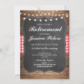 Ruhestand Geburtstag Roter Gingham Chalk Einladung (Vorderseite)