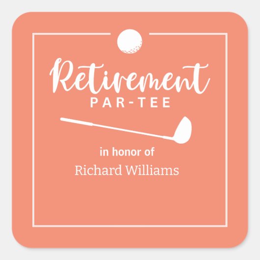 Ruhestand Golf Ball T-Shirt Flag Modern Peach Quadratischer Aufkleber (Vorderseite)